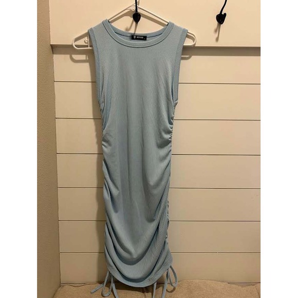 BTFBM Dresses & Skirts - BTFBM Womens Ribbed Bodycon Dress Light Blue Ruched Side Drawstring Sleeveless M